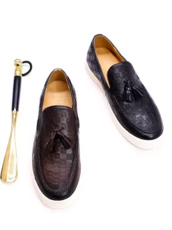 Mens Tassel Loafer Genuine Leather Flat Shoes Banquet Party Dress Shoes