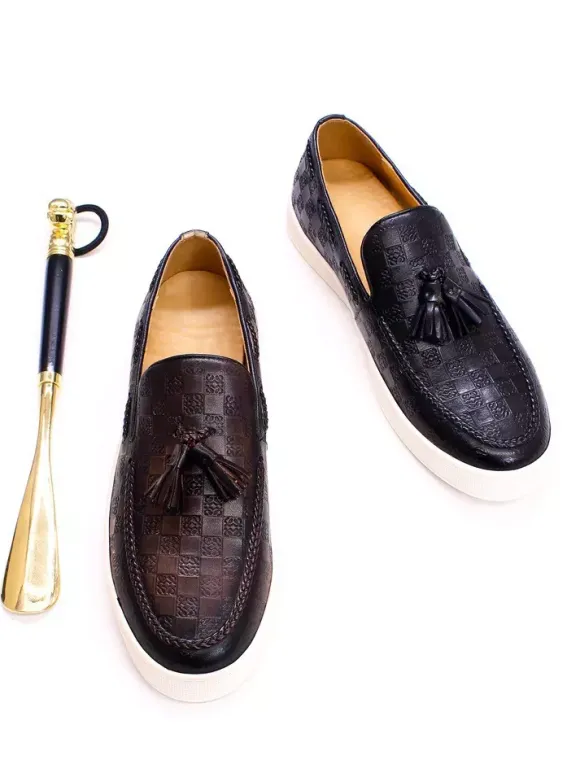 Mens Tassel Loafer Genuine Leather Flat Shoes Banquet Party Dress Shoes