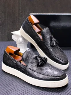 Mens Tassel Loafer Genuine Leather Flat Shoes Banquet Party Dress Shoes