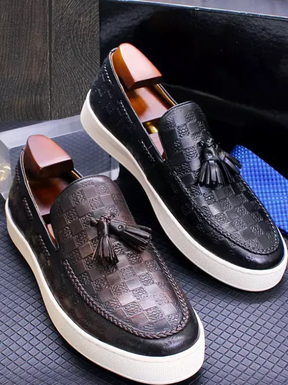 Mens Tassel Loafer Genuine Leather Flat Shoes Banquet Party Dress Shoes