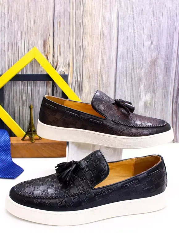 Mens Tassel Loafer Genuine Leather Flat Shoes Banquet Party Dress Shoes