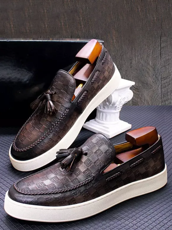 Mens Tassel Loafer Genuine Leather Flat Shoes Banquet Party Dress Shoes