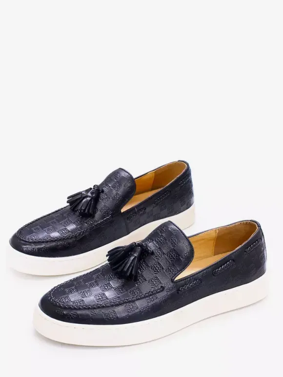 Mens Tassel Loafer Genuine Leather Flat Shoes Banquet Party Dress Shoes