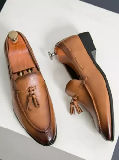 Men's Tassel Loafer Shoes Round Toe Slip On Comfy Loafer Shoes For Wedding Prom