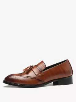 Mens Tassel Loafer Slip On Pointed Toe Wingtips Brogue Shoes Low Heels Penny Loafers