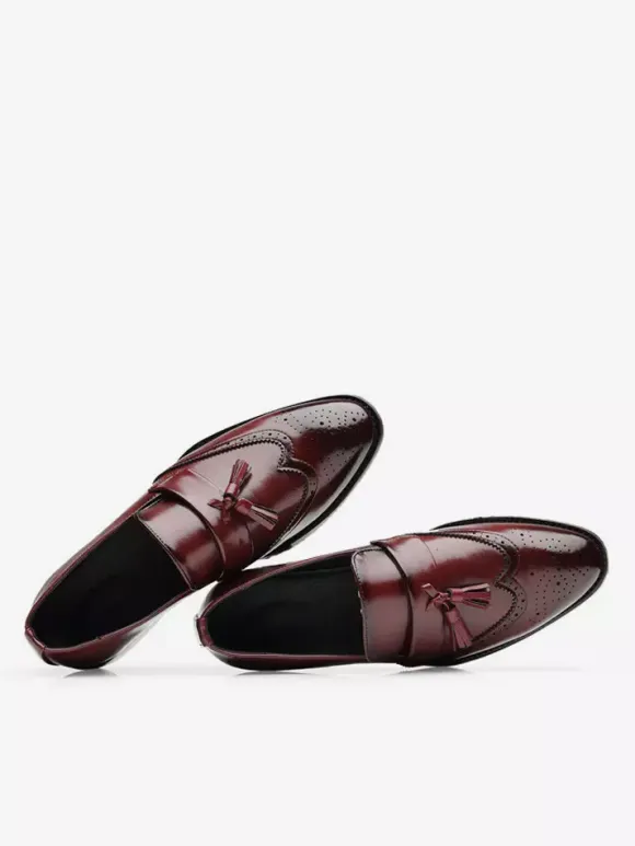 Mens Tassel Loafer Slip On Pointed Toe Wingtips Brogue Shoes Low Heels Penny Loafers