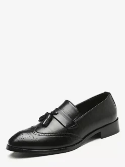 Mens Tassel Loafer Slip On Pointed Toe Wingtips Brogue Shoes Low Heels Penny Loafers