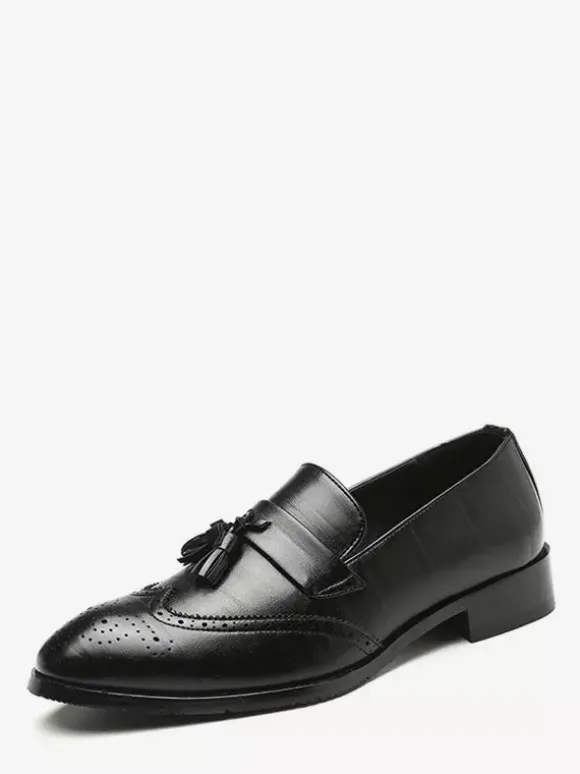 Mens Tassel Loafer Slip On Pointed Toe Wingtips Brogue Shoes Low Heels Penny Loafers