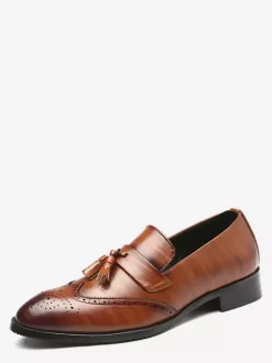 Mens Tassel Loafer Slip On Pointed Toe Wingtips Brogue Shoes Low Heels Penny Loafers