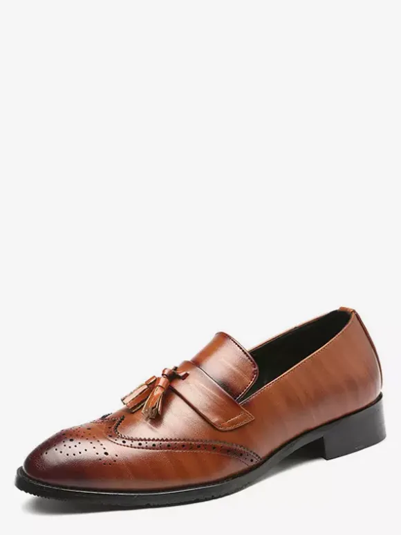 Mens Tassel Loafer Slip On Pointed Toe Wingtips Brogue Shoes Low Heels Penny Loafers