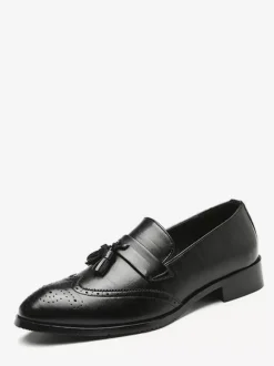 Mens Tassel Loafer Slip On Pointed Toe Wingtips Brogue Shoes Low Heels Penny Loafers