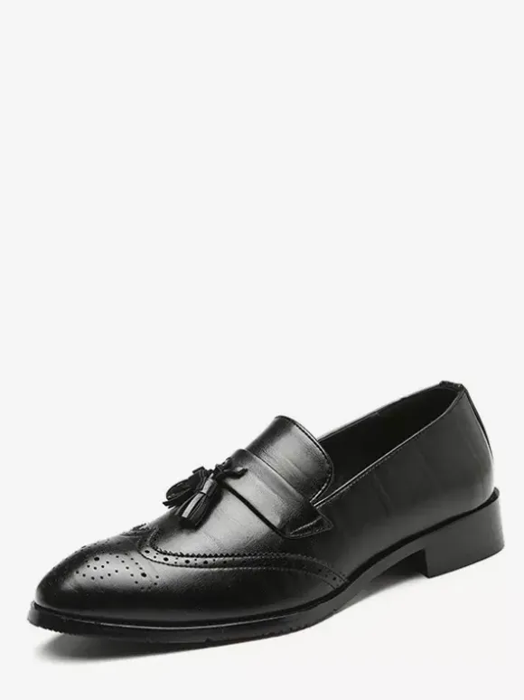 Mens Tassel Loafer Slip On Pointed Toe Wingtips Brogue Shoes Low Heels Penny Loafers
