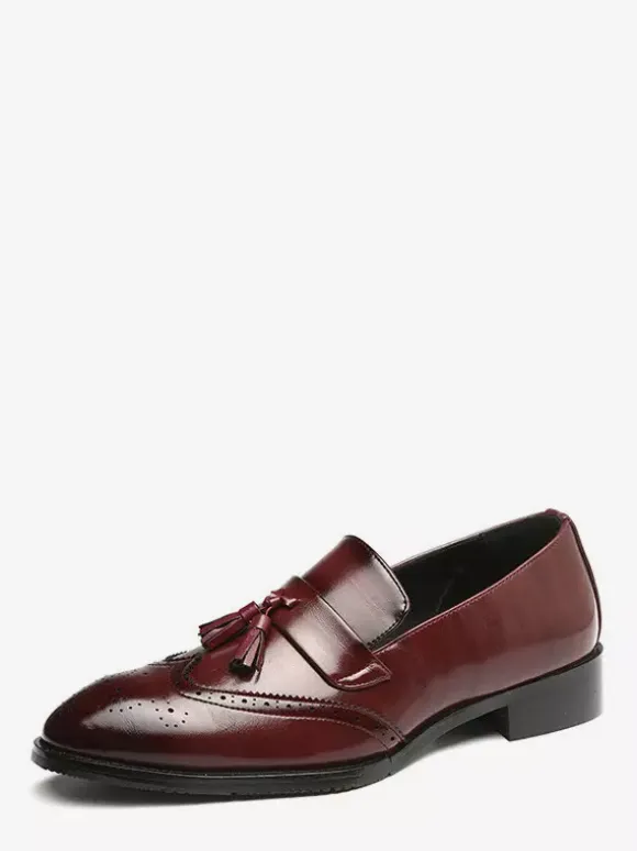 Mens Tassel Loafer Slip On Pointed Toe Wingtips Brogue Shoes Low Heels Penny Loafers