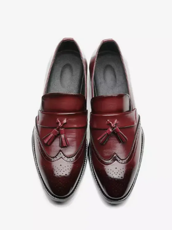 Mens Tassel Loafer Slip On Pointed Toe Wingtips Brogue Shoes Low Heels Penny Loafers