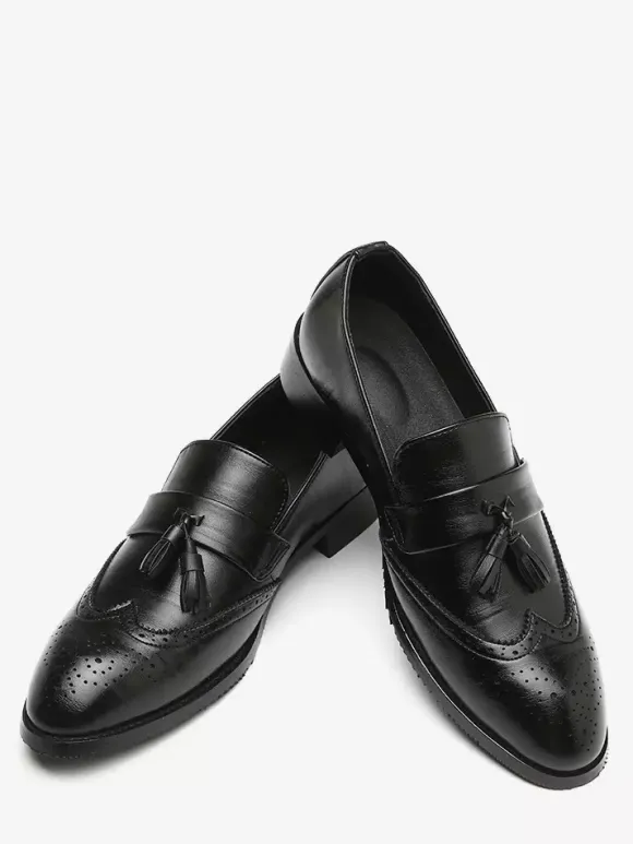 Mens Tassel Loafer Slip On Pointed Toe Wingtips Brogue Shoes Low Heels Penny Loafers