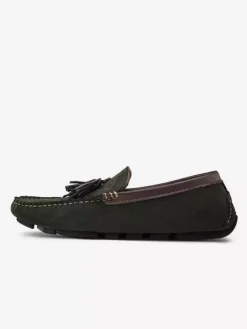 Mens Tassel Loafers Green Suede Moccasin Driving Slip-On Shoes