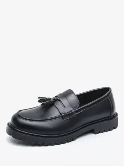 Mens Tassel Loafers Platform Plus Size Grid Slip-On PU Loafer Shoes For Wedding Prom