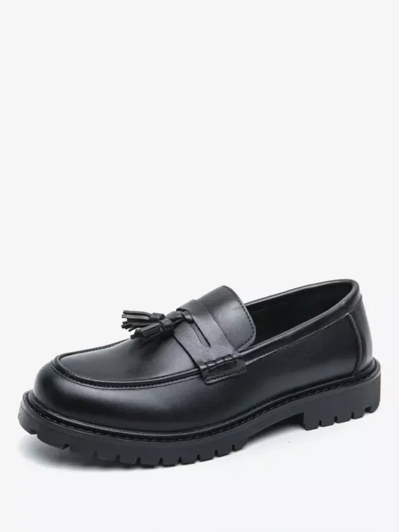 Mens Tassel Loafers Platform Plus Size Grid Slip-On PU Loafer Shoes For Wedding Prom