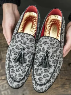 Mens Tassel Loafers Slip-on Penny Shoes Decoration Fashion Breathable White Beaded Formal Wear Casual Shoes
