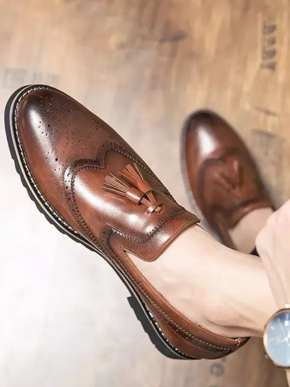 Mens Tassel Loafers Slip-on Decorate Penny Shoes Non Slip Low Heels Breathable Casual Shoes