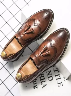Mens Tassel Loafers Slip-on Decorate Penny Shoes Non Slip Low Heels Breathable Casual Shoes