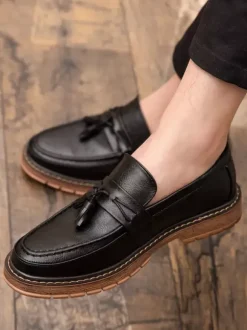 Mens Tassel Loafers Slip-on Decorate Round Toe Thick Sole Penny Shoes