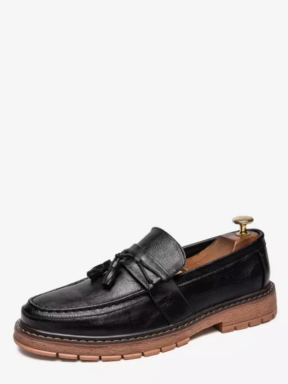 Mens Tassel Loafers Slip-on Decorate Round Toe Thick Sole Penny Shoes
