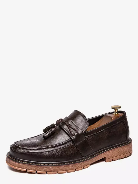 Mens Tassel Loafers Slip-on Decorate Round Toe Thick Sole Penny Shoes
