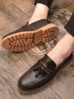 Mens Tassel Loafers Slip-on Decorate Round Toe Thick Sole Penny Shoes