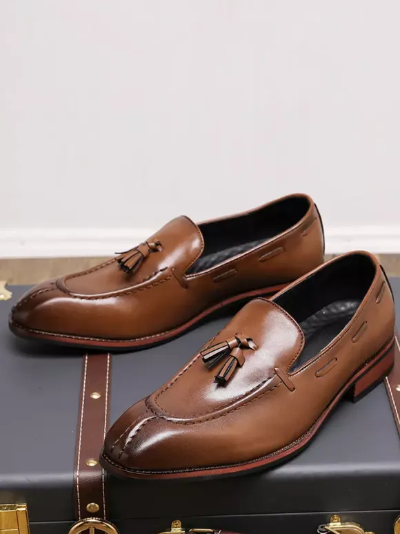 Mens Tassel Loafers Slip-on Low Top Mid Heel Penny Shoes