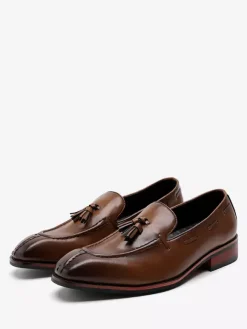 Mens Tassel Loafers Slip-on Low Top Mid Heel Penny Shoes