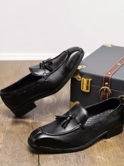 Mens Tassel Loafers Slip-on Low Top Mid Heel Penny Shoes