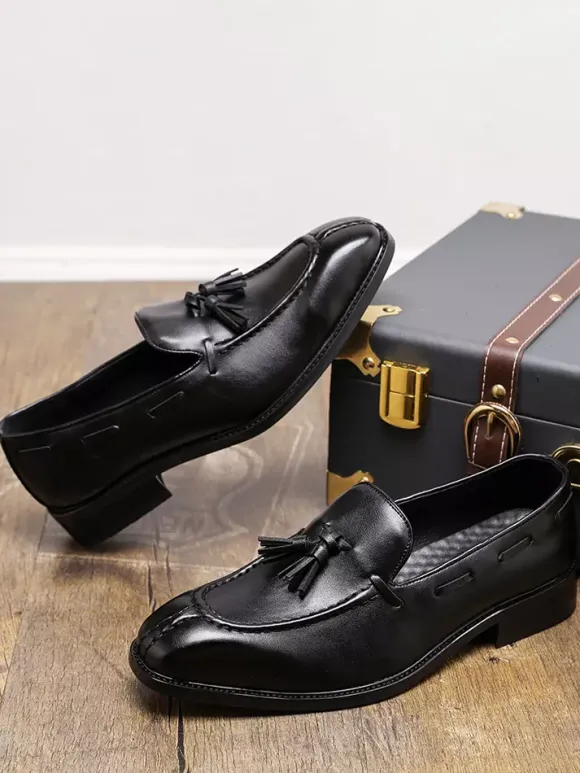 Mens Tassel Loafers Slip-on Low Top Mid Heel Penny Shoes