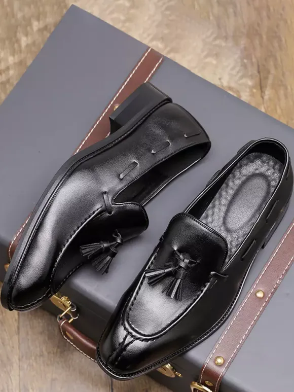 Mens Tassel Loafers Slip-on Low Top Mid Heel Penny Shoes