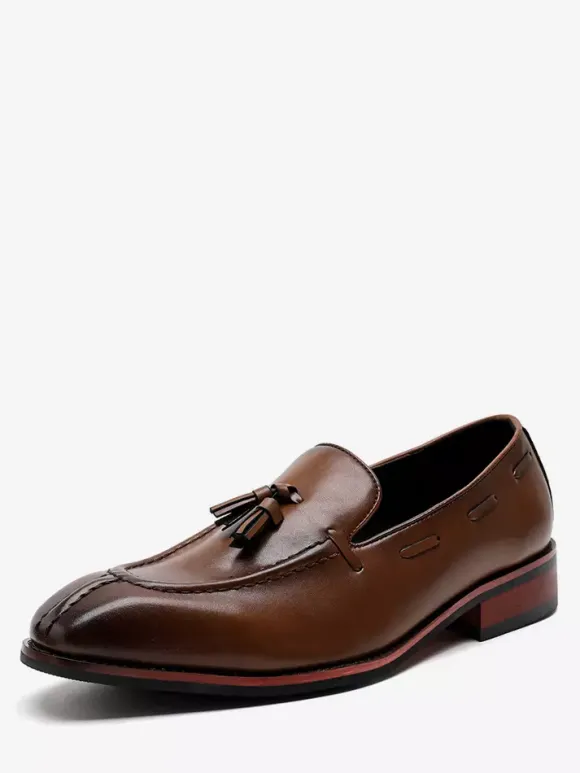 Mens Tassel Loafers Slip-on Low Top Mid Heel Penny Shoes