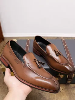 Mens Tassel Loafers Slip-on Low Top Mid Heel Penny Shoes