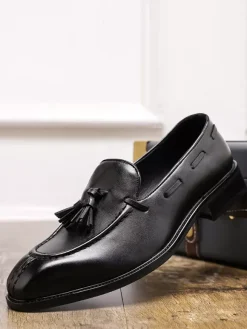 Mens Tassel Loafers Slip-on Low Top Mid Heel Penny Shoes
