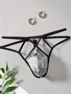 Men's Thong Snake Print G-String Low-Rise Strap Underwear