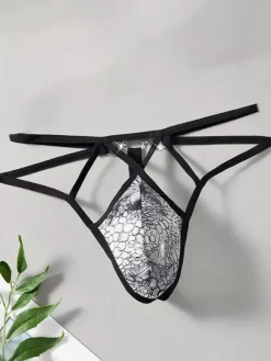 Men's Thong Snake Print G-String Low-Rise Strap Underwear