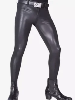 Men's Tights Motorcycle Patent Leather Small Leg Stage Wear Tight Pants