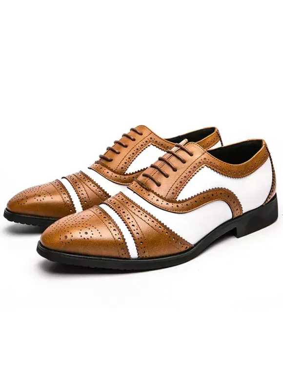 Men's Two Tone Brown Brogue Oxfords Wedding Dress Prom Shoes