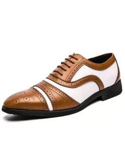Men's Two Tone Brown Brogue Oxfords Wedding Dress Prom Shoes