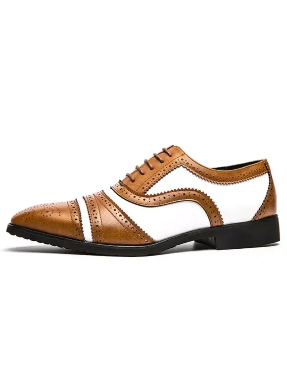 Men's Two Tone Brown Brogue Oxfords Wedding Dress Prom Shoes