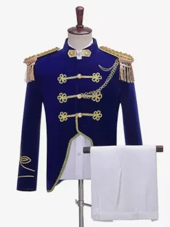 Mens Victorian Retro Royal Court Costumes Navy Military Band Uniforms Sailor Performance Suit