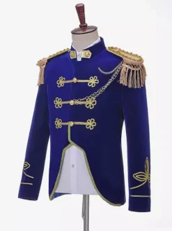 Mens Victorian Retro Royal Court Costumes Navy Military Band Uniforms Sailor Performance Suit