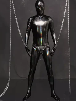 Mens Wetlook Stretchy Zipper Crotch Bodysuit Full Body Catsuit