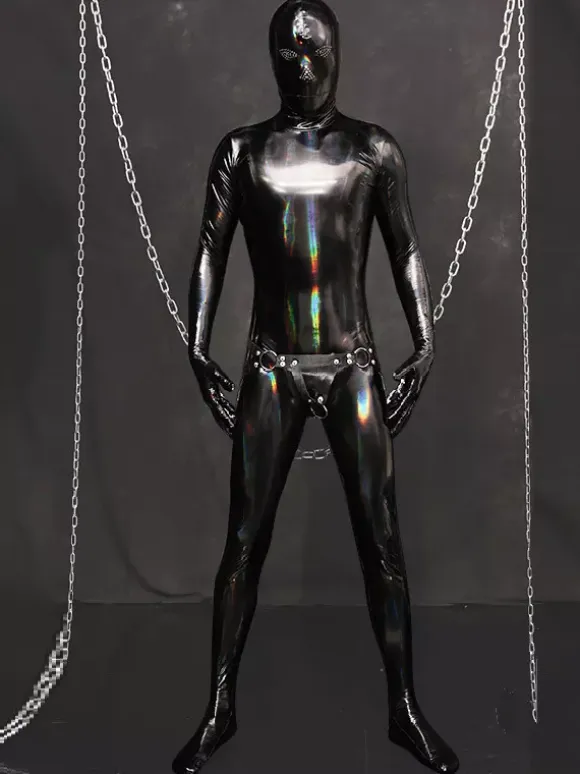 Mens Wetlook Stretchy Zipper Crotch Bodysuit Full Body Catsuit