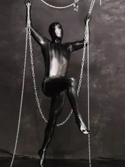 Mens Wetlook Stretchy Zipper Crotch Bodysuit Full Body Catsuit