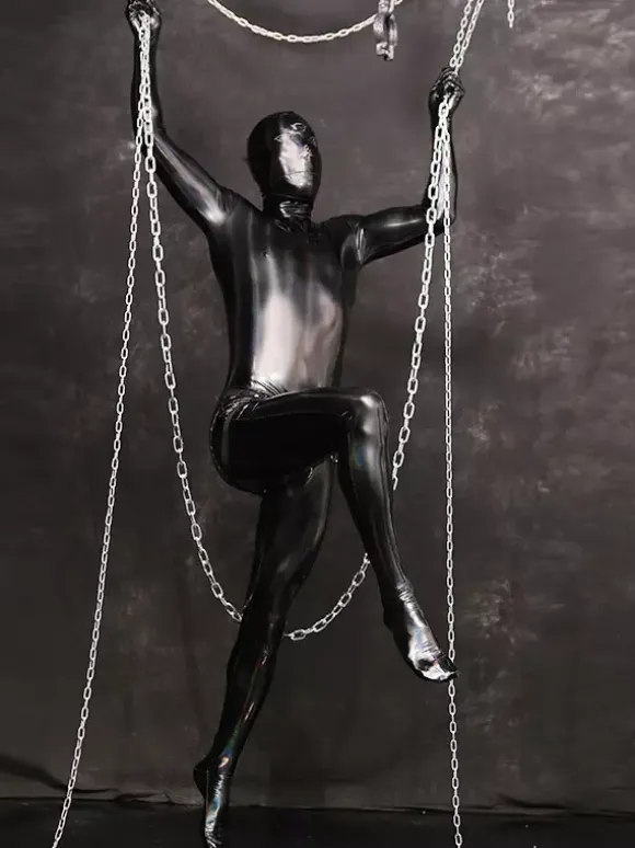 Mens Wetlook Stretchy Zipper Crotch Bodysuit Full Body Catsuit