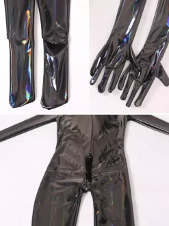 Mens Wetlook Stretchy Zipper Crotch Bodysuit Full Body Catsuit